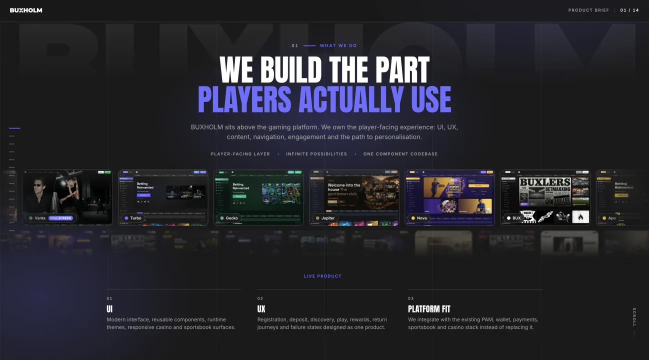 Buxholm casino product interface